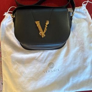 Versace Vitello Virtus V Shoulder Crossbody Bag